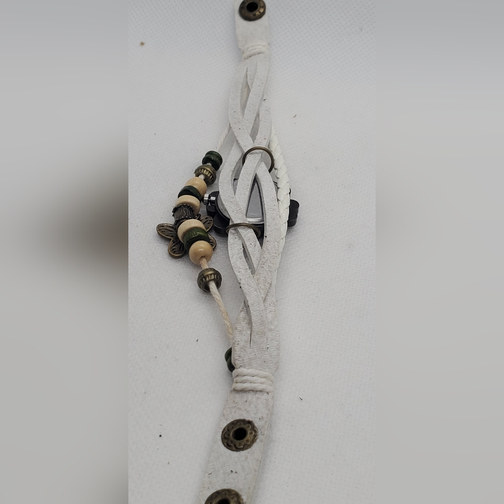 Quartz Watch In White Braided Leather Strap with Brass Details - Picture 5 of 5